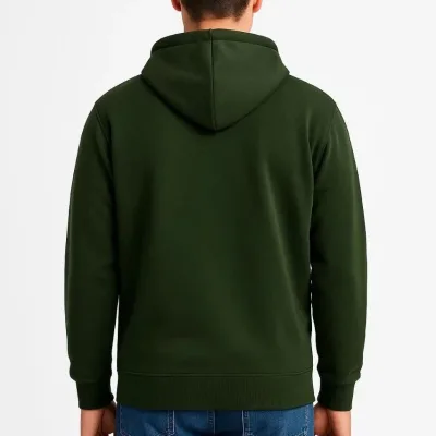Pánský khaki 3-nitní bavlněný hoodie s celo zipem, kapucí a kapsami 2