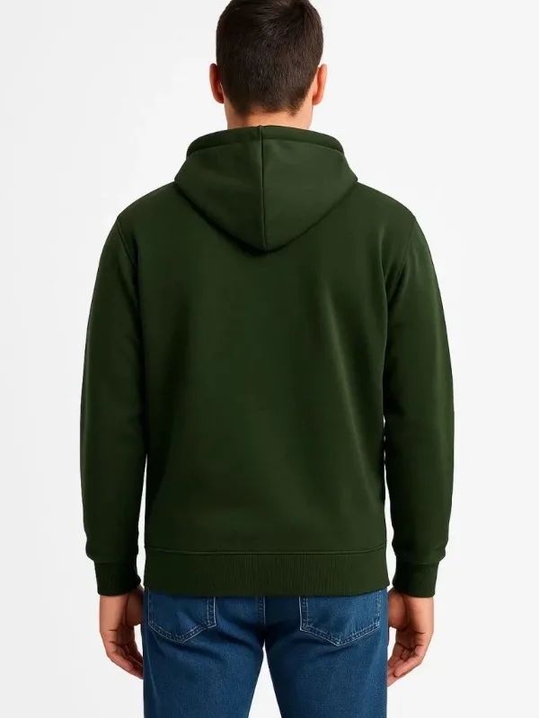 Pánský khaki 3-nitní bavlněný hoodie s celo zipem, kapucí a kapsami 2