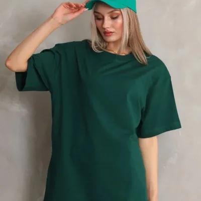 Ženska zelena obična kratki rukav češljani pamuk majica 1