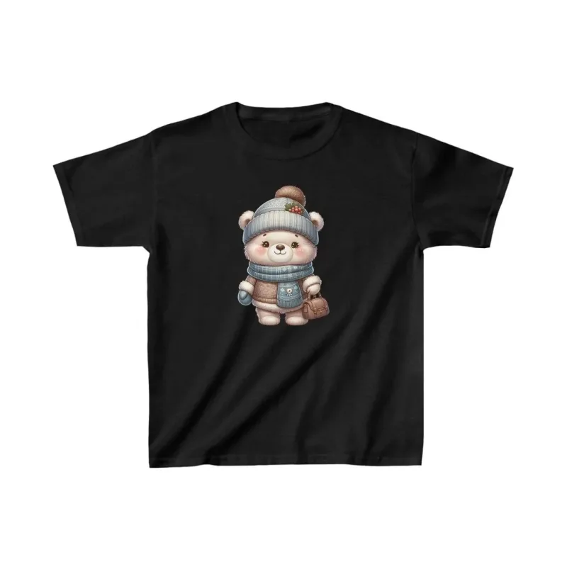 T-shirt dziecięcy czarny oversize z nadrukiem dekolt w serek
