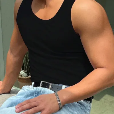 Black Halter Neck Ribbed Stretch Athletic Tank Top 3
