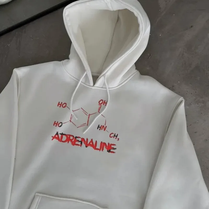 Jinê Spî Oversize Hoodî Bikapûşon Bi Cêb Çapkirî 3 Têl Pembû Sweatshirt