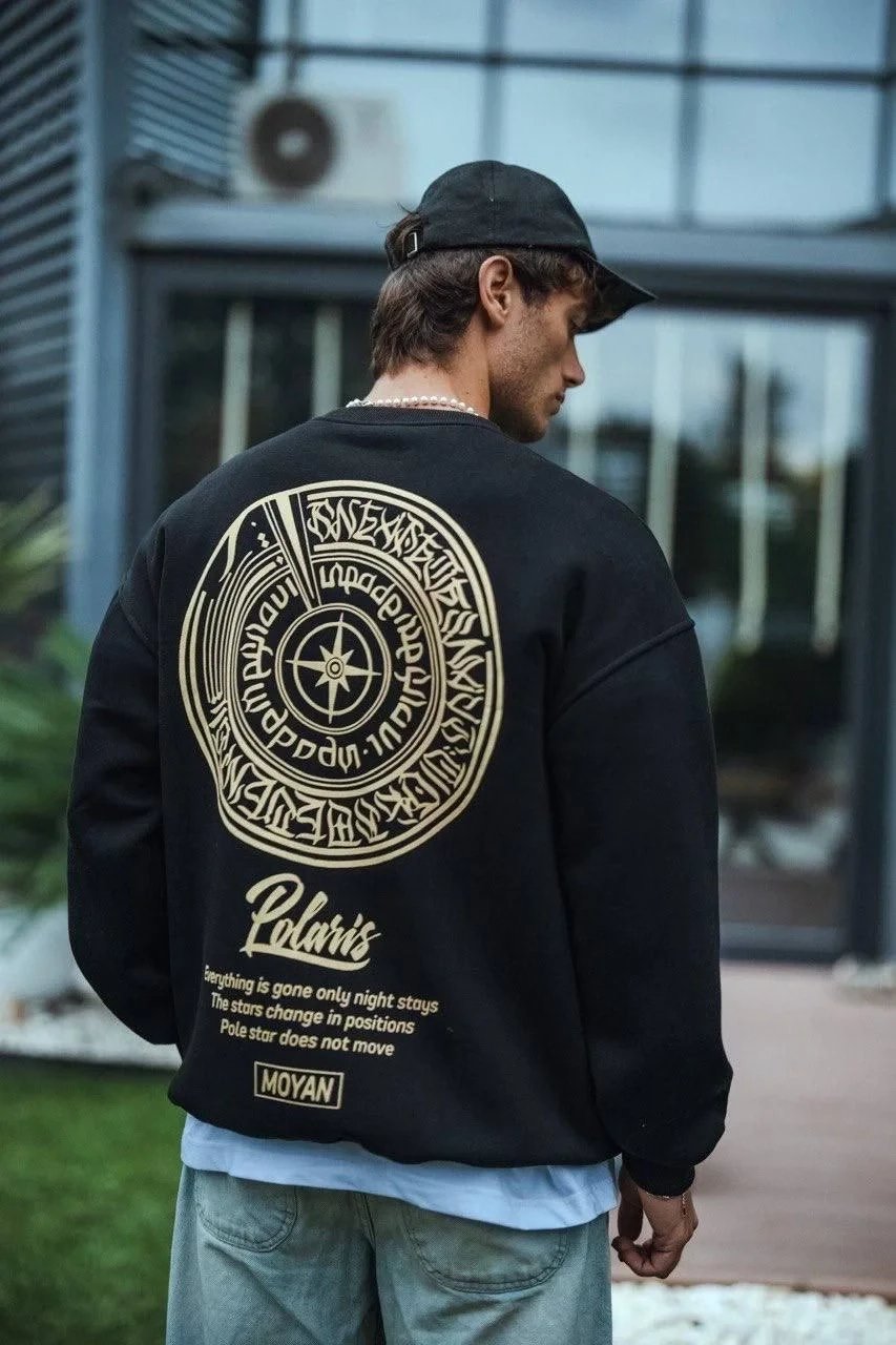Men's Black 3-Thread Cotton Front Back Printed Cycling Neck Sweatshirt 3