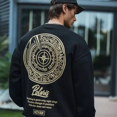 Men's Black 3-Thread Cotton Front Back Printed Cycling Neck Sweatshirt 3