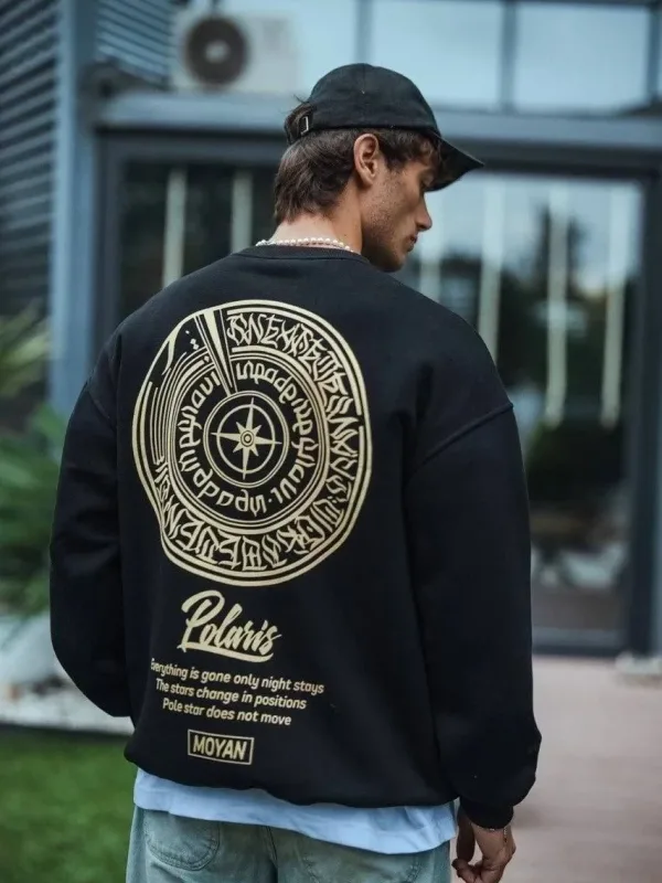 Men's Black 3-Thread Cotton Front Back Printed Cycling Neck Sweatshirt 3