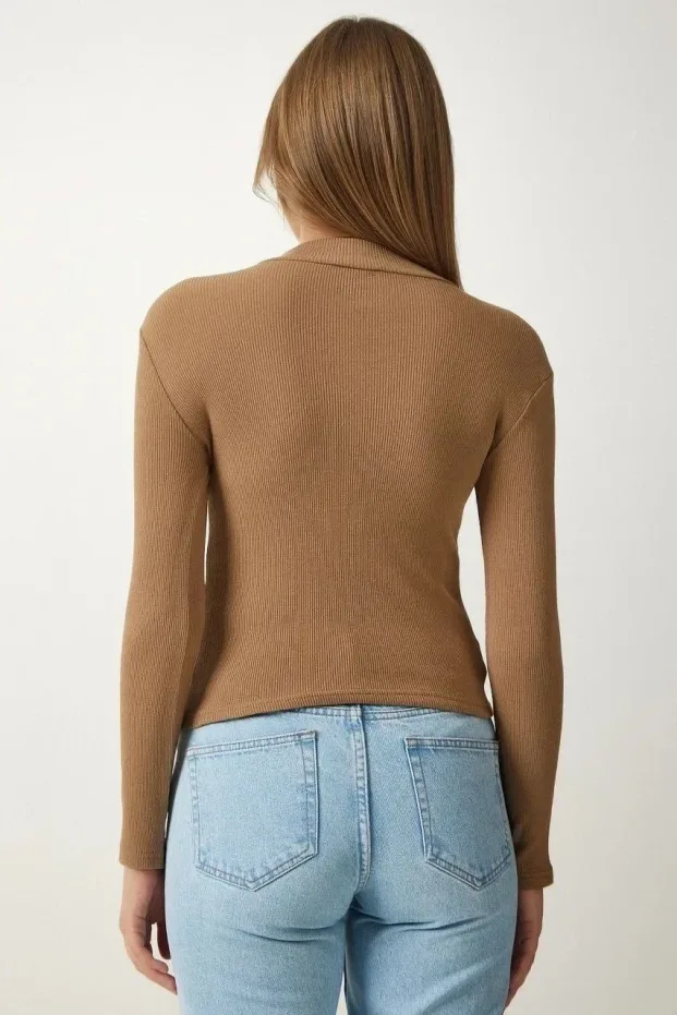 Női barna teljes spandex bordázott kasmír body 2