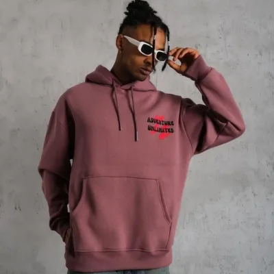 Pánské růžové oversized 3-nitní bavlněné kapucové potištěné mikiny 5