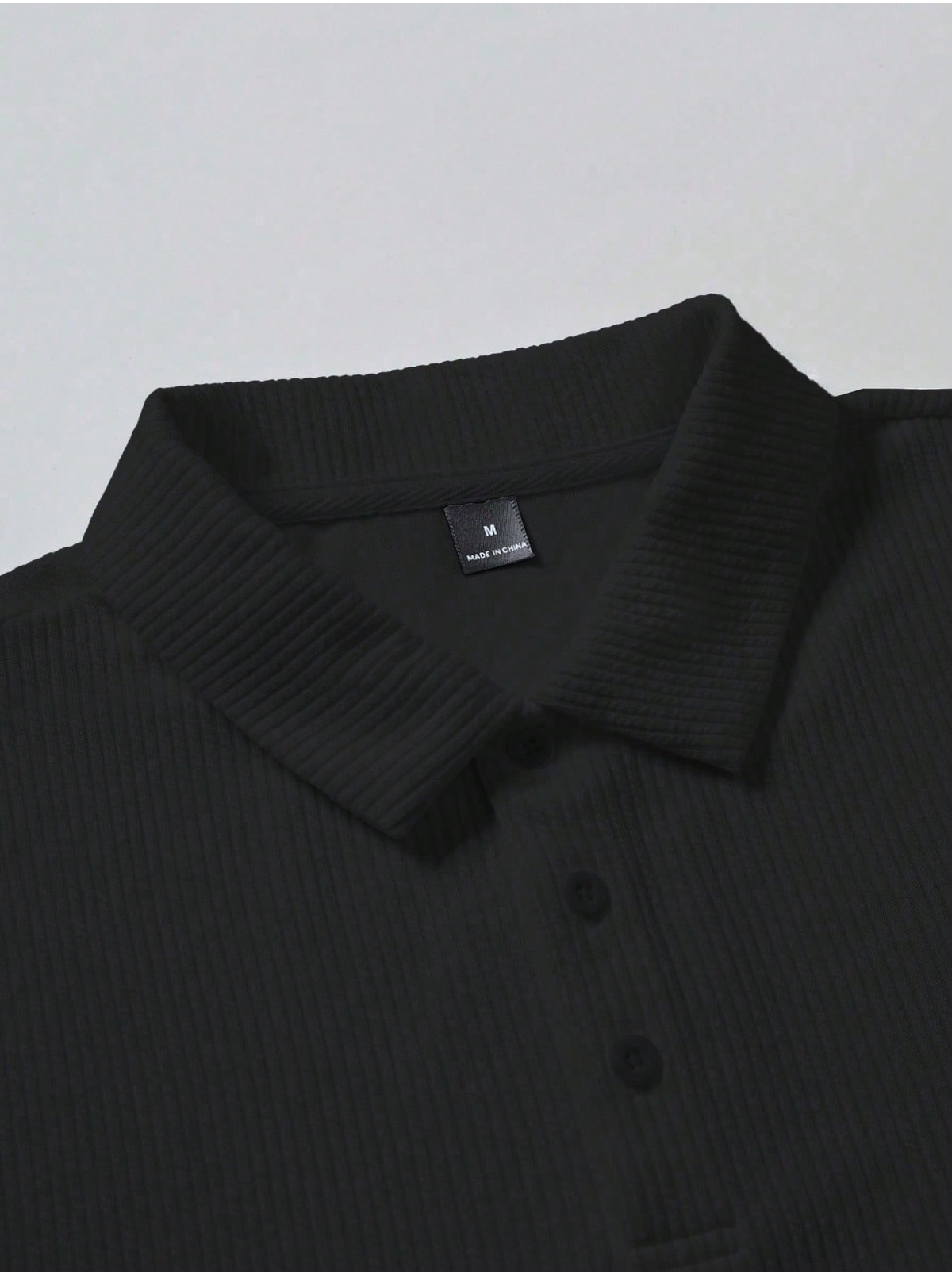 Erkek Siyah Oversize Fitilli Pamuklu Polo Yaka Tişört 5