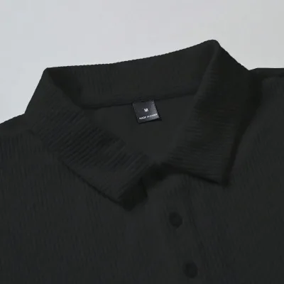 Muški crni polo kragna oversize rebrasta tkanina 100% pamuk širok kroj bicikli kragna 5