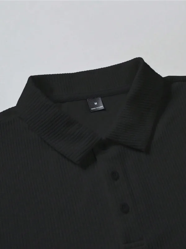Muški crni polo kragna oversize rebrasta tkanina 100% pamuk širok kroj bicikli kragna 5