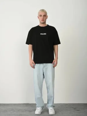 Men's Black Oversize Crew Neck Printed T-Shirt