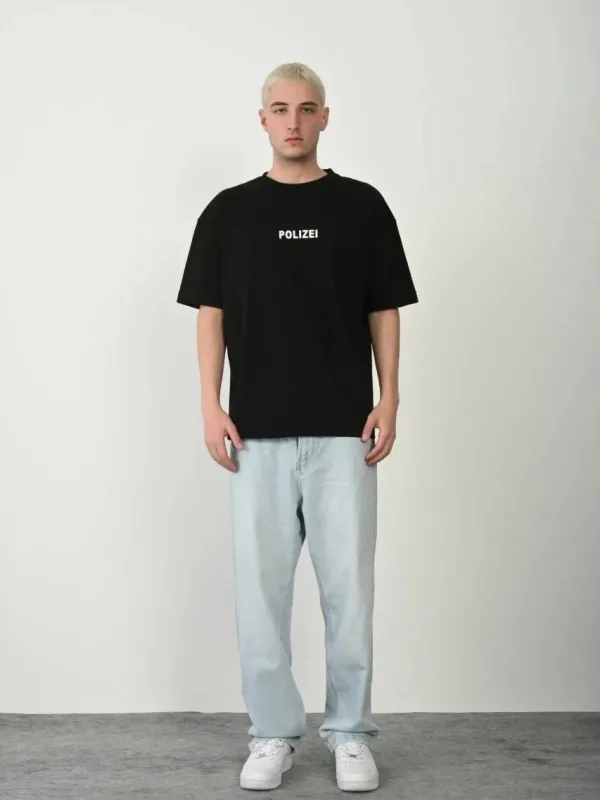 Men's Black Oversize Crew Neck Printed T-Shirt 1