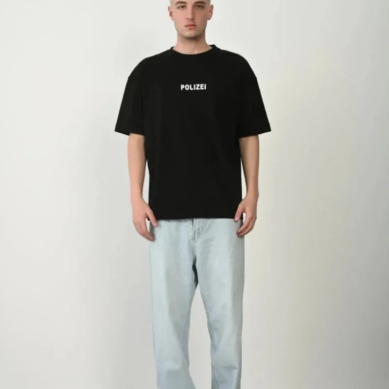 Men's Black Oversize Crew Neck Printed T-Shirt