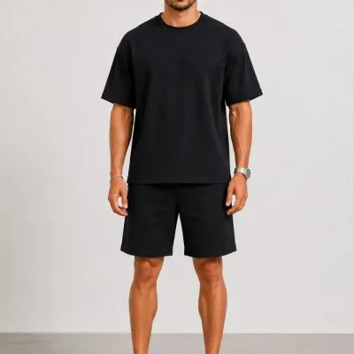 Pánsky čierny oversize set z mäkkej modal textúry s vreckami 4