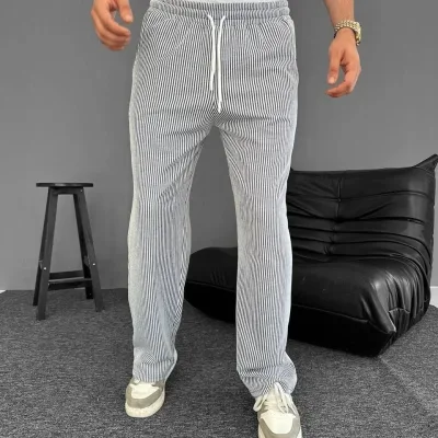 Men's Gray Waterway Striped Pocket Summer Pants 1