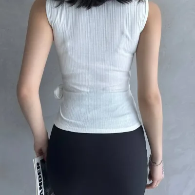Strap Front Cross Tie Blouse White 5