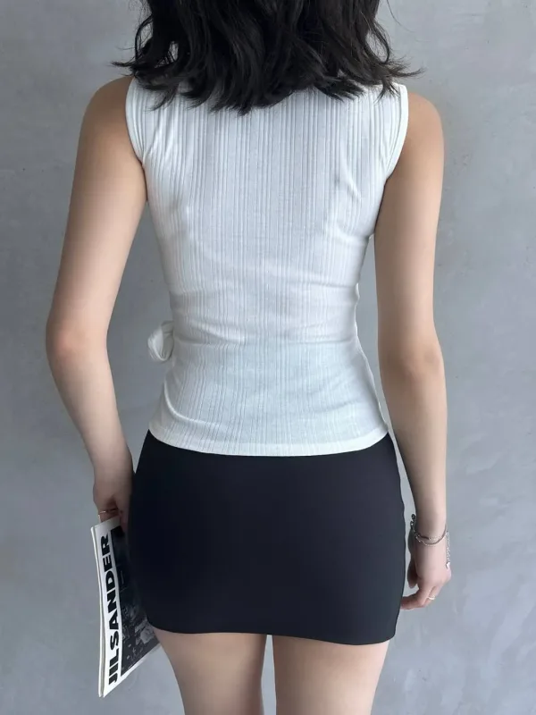 Strap Front Cross Tie Blouse White 5