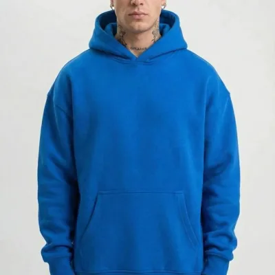 Men's Navy Blue 3-Thread Cotton Printed Hooded Sweatshirt with Pockets 4