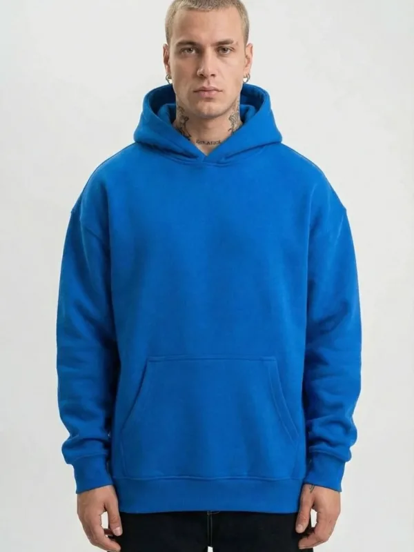 Men's Navy Blue 3-Thread Cotton Printed Hooded Sweatshirt with Pockets 4