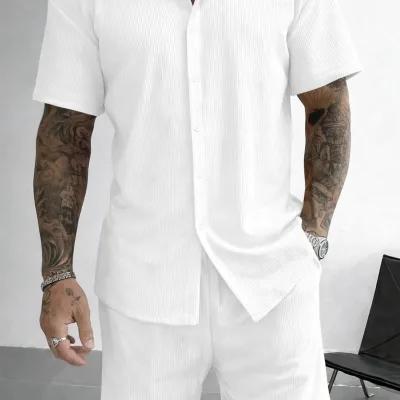 Bianco Oversize Cotone Costina Maschio Camicia 5