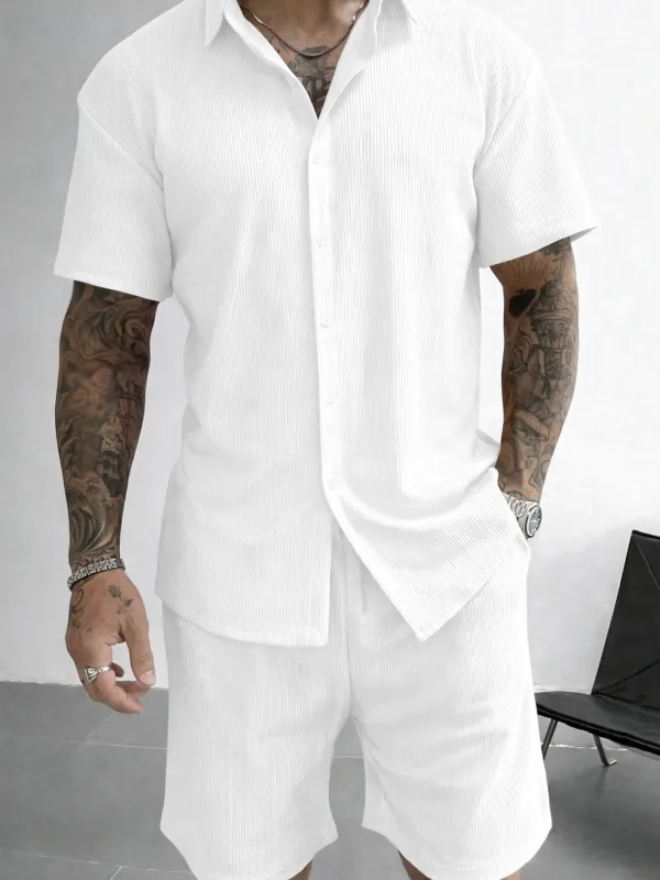 Bianco Oversize Cotone Costina Maschio Camicia 5