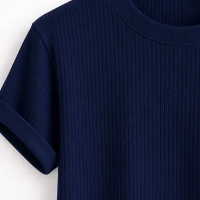 Uniseks Pambıq Velosiped Yaxalı Oversize T-shirt Tünd Göy 2