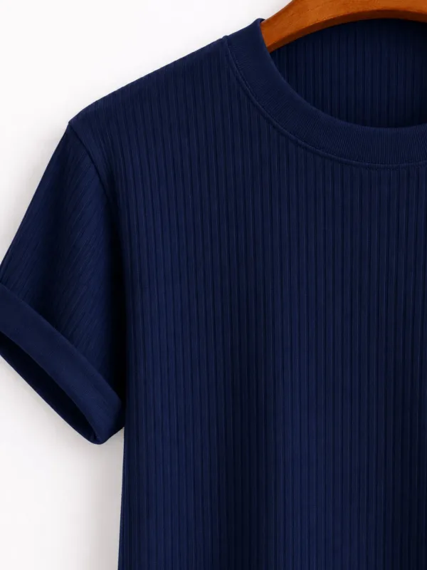 Uniseks Pambıq Velosiped Yaxalı Oversize T-shirt Tünd Göy 2