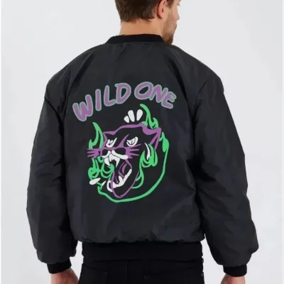 Men's Black Panther Pattern Zippered Quilted Bomber Jacket 2