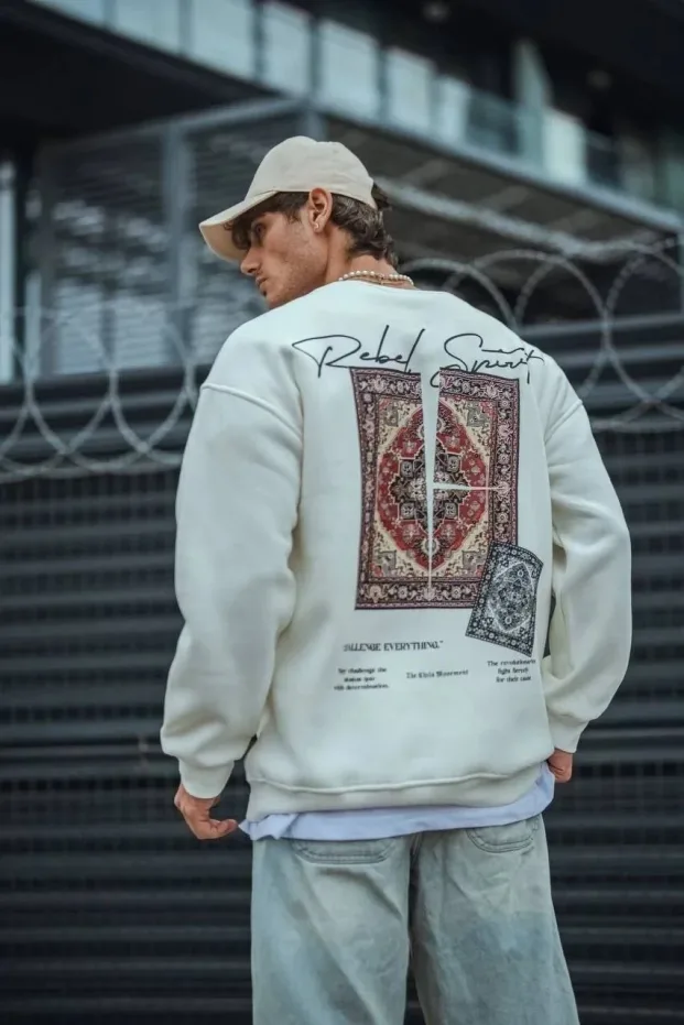 Muški bijeli 3 pređe pamučni bicikli kragna štampani sweatshirt 2