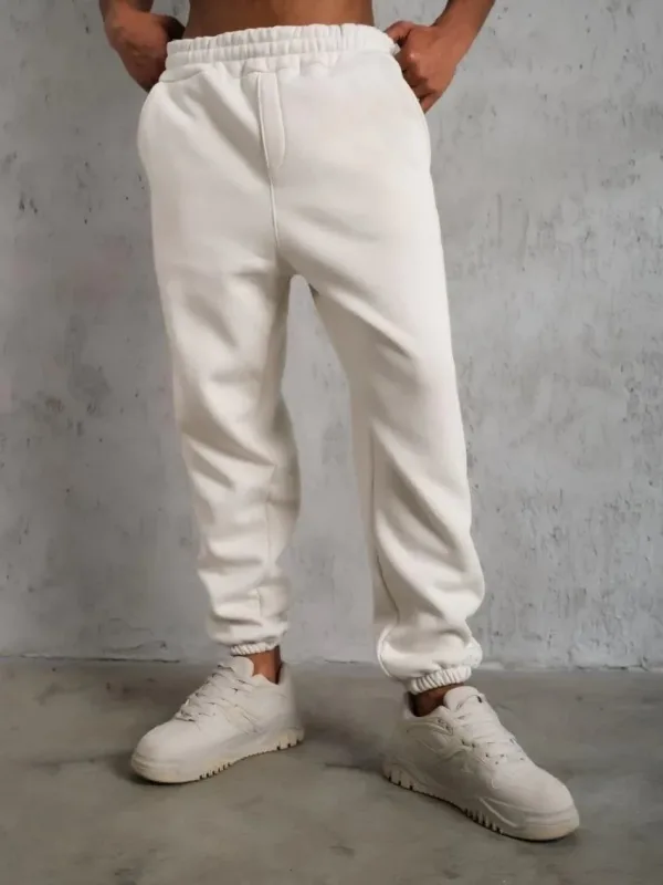 Men's White 3-Thread Cotton Elastic Cuff Sweatpants 3