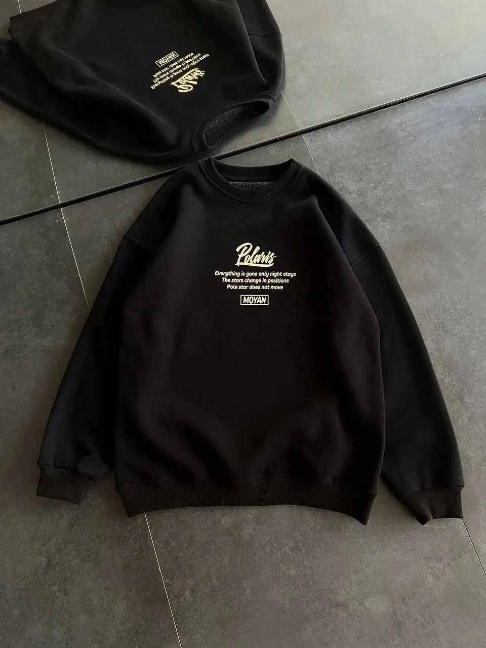 Damski Czarny Oversize 3-nitkowy Bawełniany Nadrukowany Rowerowy Kołnierz Sweatshirt