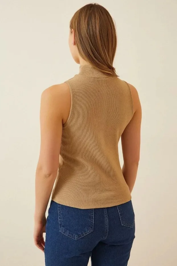 Kadın Camel Fitilli Kaşkorse Yaka Likralı Body 2