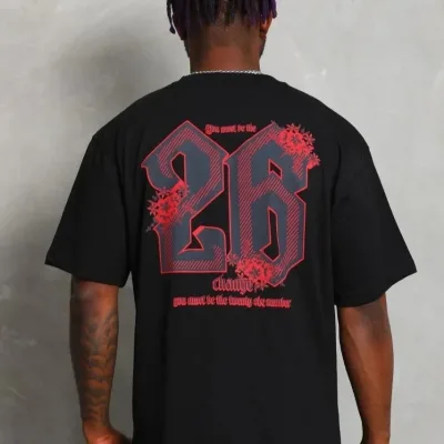 Bărbați Negru Oversize Guler Bicicletă Imprimat Mânecă Scurtă Tricou 4