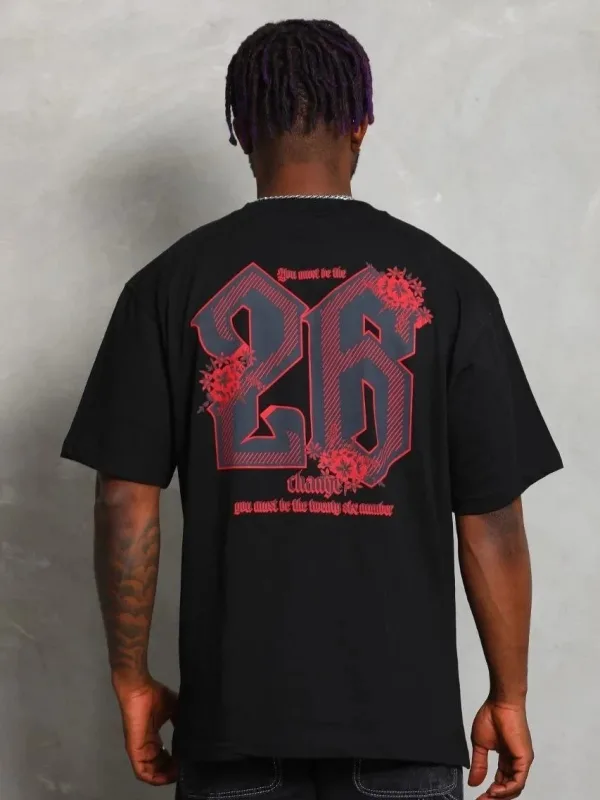 Bărbați Negru Oversize Guler Bicicletă Imprimat Mânecă Scurtă Tricou 4