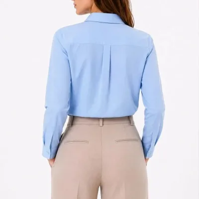 Women's Light Blue Regular Classic Collar Button Down Long Sleeve Shirt 3