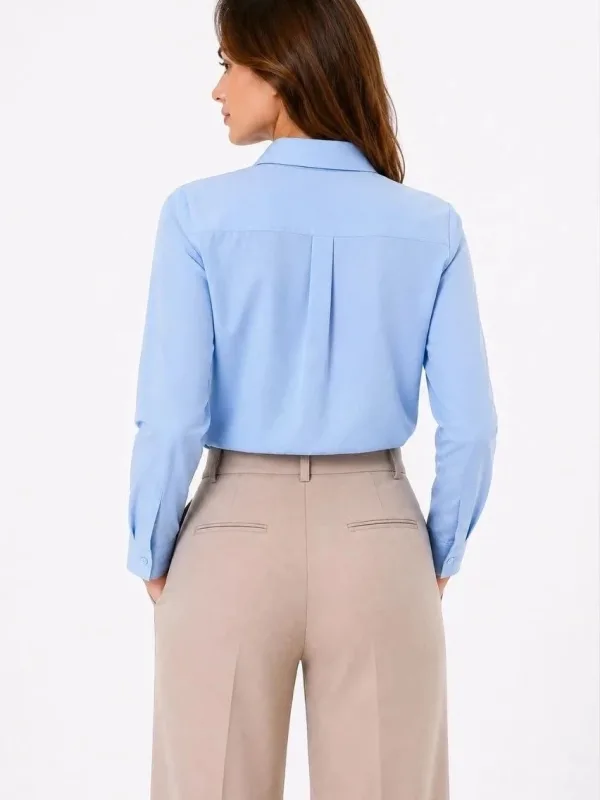 Women's Light Blue Regular Classic Collar Button Down Long Sleeve Shirt 3
