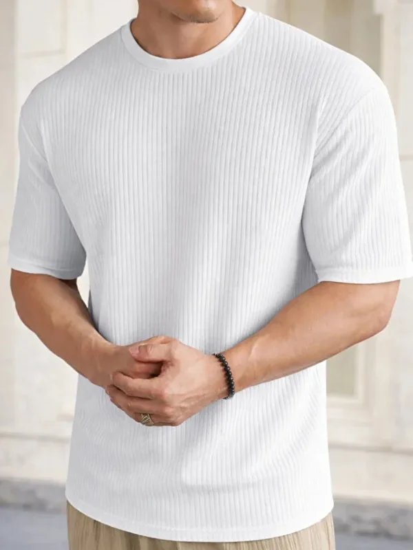 Црн бел 2-ен oversize ребрест памук машки T-shirt 4