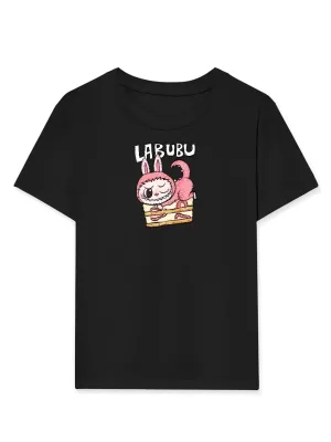 Dívčí černé oversize tričko s potiskem Labubu