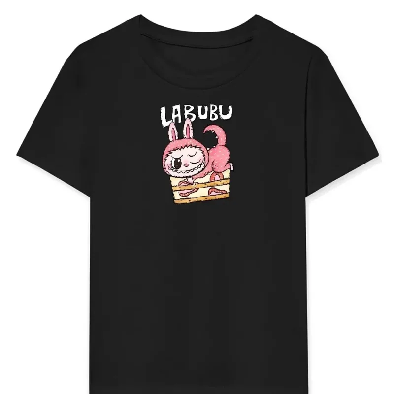 Devojačka crna Labubu štampana oversize majica