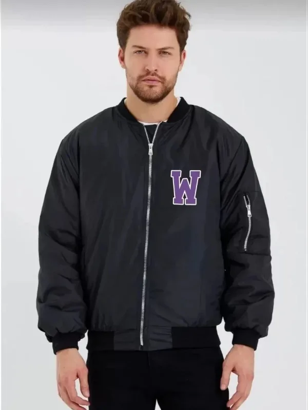 Men's Black Panther Pattern Zippered Quilted Bomber Jacket 1