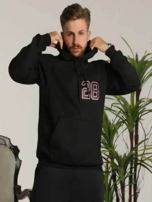 Mêr Reş Oversize 3 Têl Pembû Hoodie Çapkirî 2