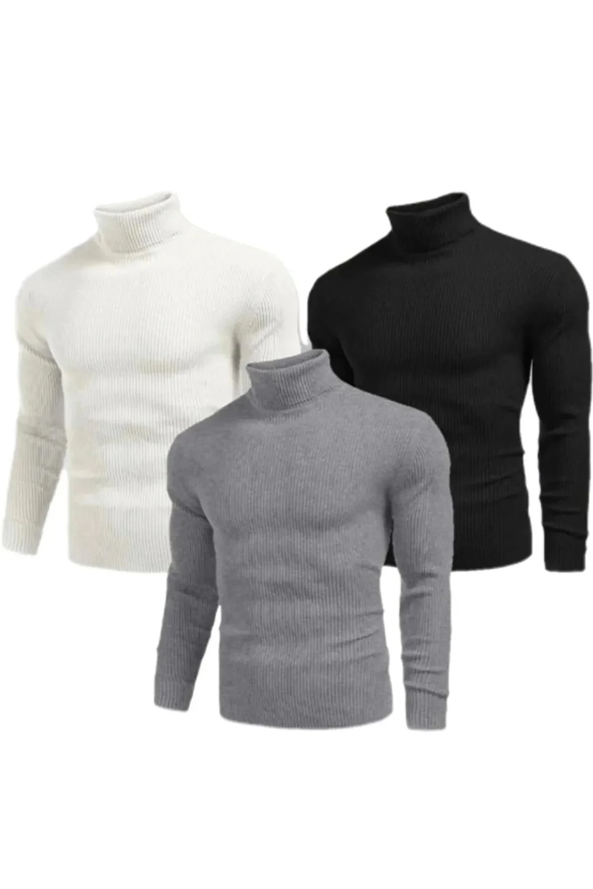 Pánská sada 3 ks elastická rolák žebrovaná slim fit body