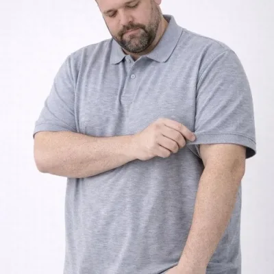 Pánske sivé piqué látka gombíkový polo golier veľká veľkosť tričko 5