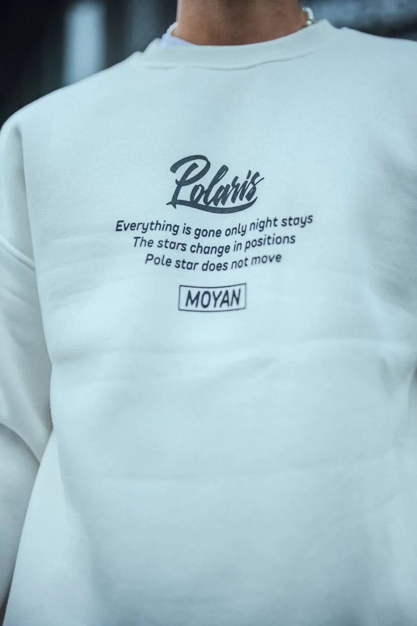 Férfi fehér oversized 3 szálas pamut elöl-hátul nyomott kerékpárnyakú sweatshirt 2