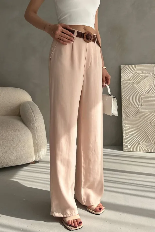 Belted Linen Pants Light Beige 3