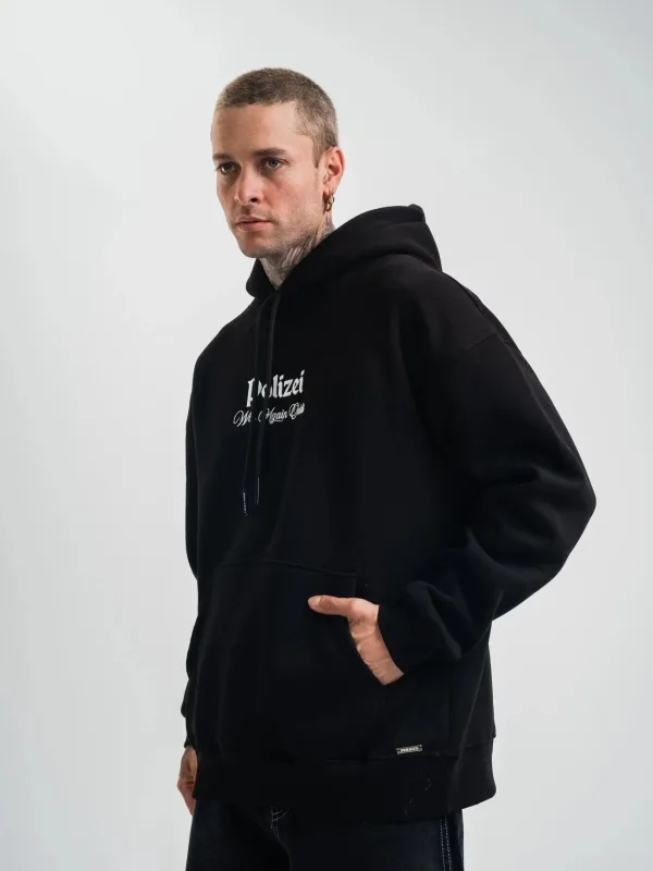 Sweatshirtê Mêran ê Reş Oversize 3 Têl Pembû Bi Kapek û Çapkirî 5