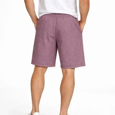 Men's Dusty Rose Gingham Elastic Waist Pockets Summer Shorts 2