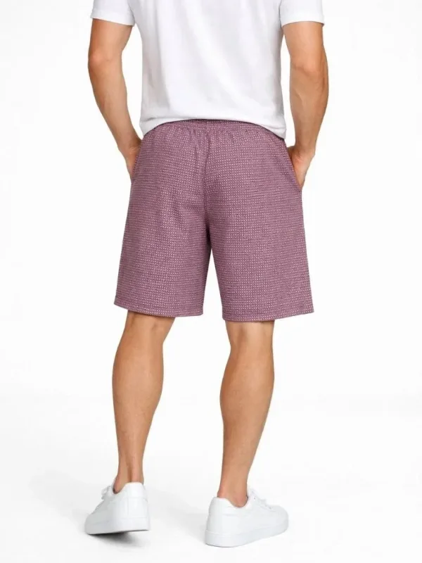Men's Dusty Rose Gingham Elastic Waist Pockets Summer Shorts 2