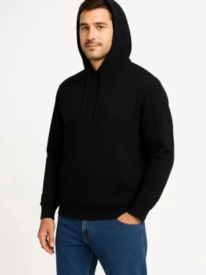 Bărbat Negru 3 Fire Bumbac Glugă Buzunar Cangur Sweatshirt
