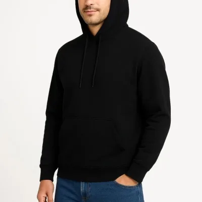 Bărbat Negru 3 Fire Bumbac Glugă Buzunar Cangur Sweatshirt 1